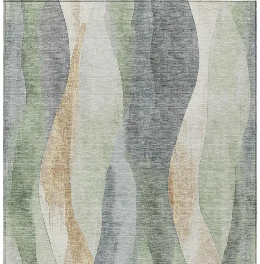 Artichoke Green And Gray Abstract Washable Indoor Outdoor Area Rug Photo 1