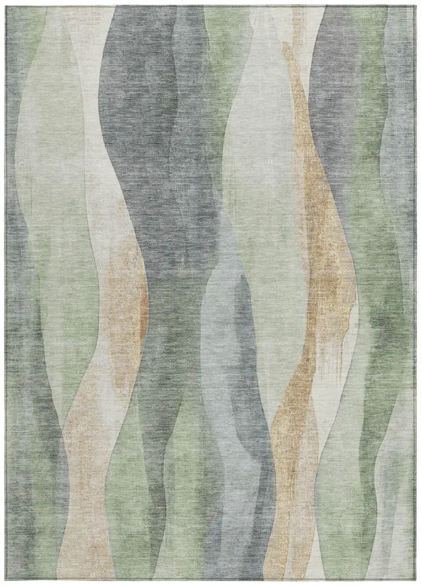 Artichoke Green And Gray Abstract Washable Indoor Outdoor Area Rug Photo 8