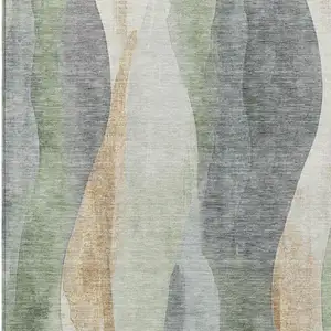 Photo of Artichoke Green And Gray Abstract Washable Indoor Outdoor Area Rug