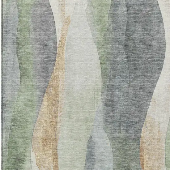 Artichoke Green And Gray Abstract Washable Indoor Outdoor Area Rug Photo 1