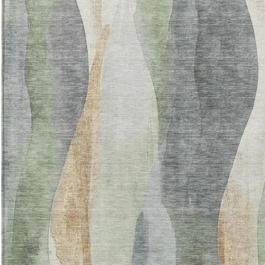 Artichoke Green And Gray Abstract Washable Indoor Outdoor Area Rug Photo 1