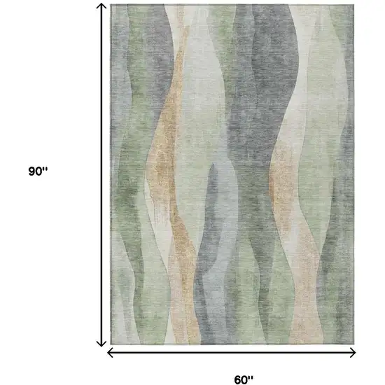 Artichoke Green And Gray Abstract Washable Indoor Outdoor Area Rug Photo 8