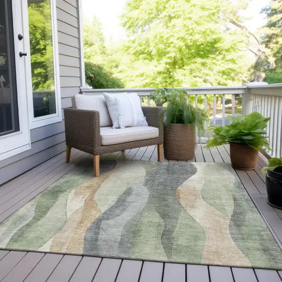Artichoke Green And Gray Abstract Washable Indoor Outdoor Area Rug Photo 6