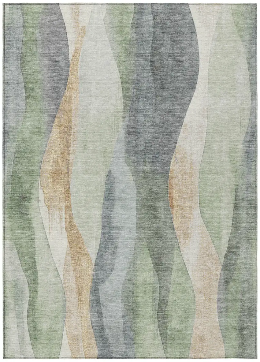 Artichoke Green And Gray Abstract Washable Indoor Outdoor Area Rug Photo 7