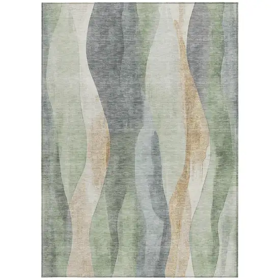 Artichoke Green And Gray Abstract Washable Indoor Outdoor Area Rug Photo 8