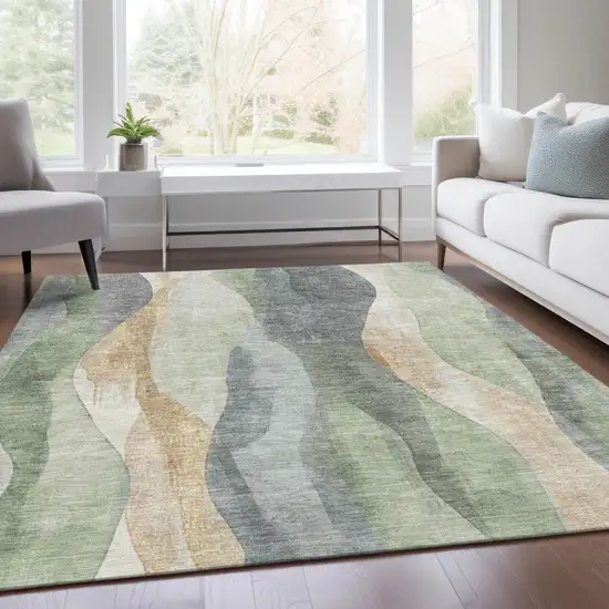 Artichoke Green And Gray Abstract Washable Indoor Outdoor Area Rug Photo 5