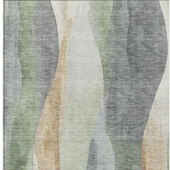 Artichoke Green And Gray Abstract Washable Indoor Outdoor Area Rug Photo 1