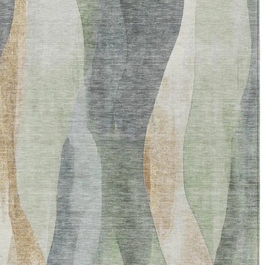 Artichoke Green And Gray Abstract Washable Indoor Outdoor Area Rug Photo 9