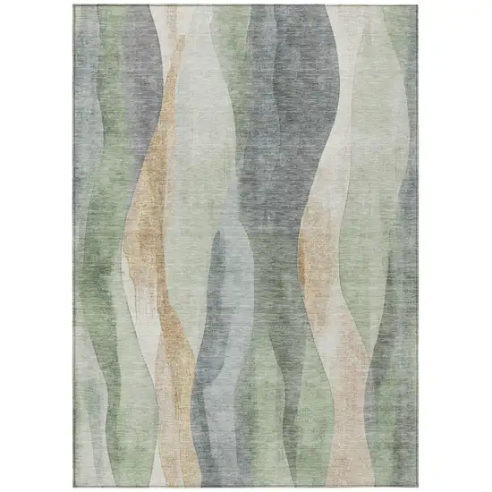 Artichoke Green And Gray Abstract Washable Indoor Outdoor Area Rug Photo 7