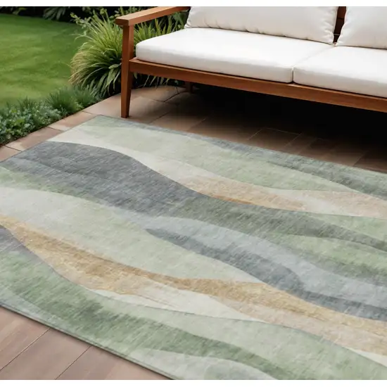 Artichoke Green And Gray Abstract Washable Indoor Outdoor Area Rug Photo 2