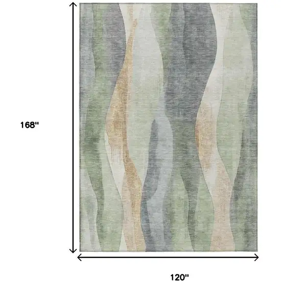 Artichoke Green And Gray Abstract Washable Indoor Outdoor Area Rug Photo 8
