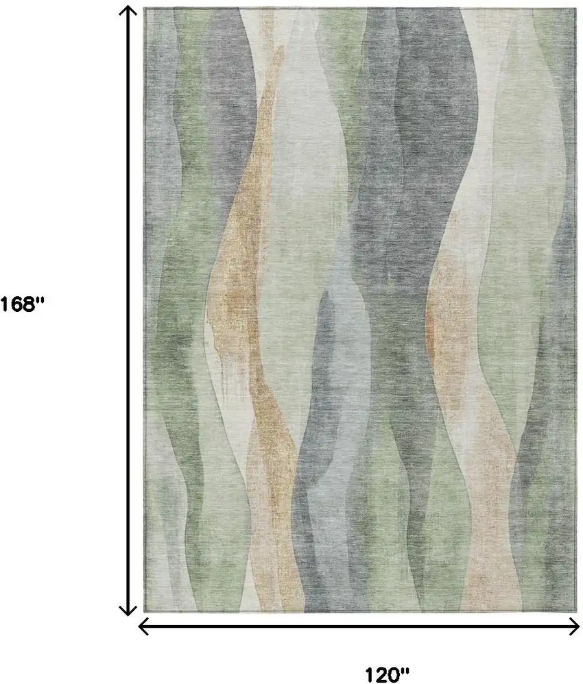 Artichoke Green And Gray Abstract Washable Indoor Outdoor Area Rug Photo 8