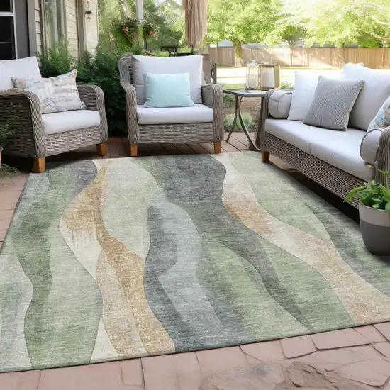 Artichoke Green And Gray Abstract Washable Indoor Outdoor Area Rug Photo 3