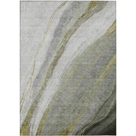 Artichoke Green And Gray Abstract Washable Indoor Outdoor Area Rug Photo 9