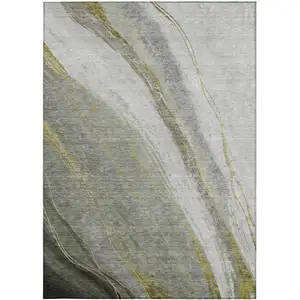 Photo of Artichoke Green And Gray Abstract Washable Indoor Outdoor Area Rug
