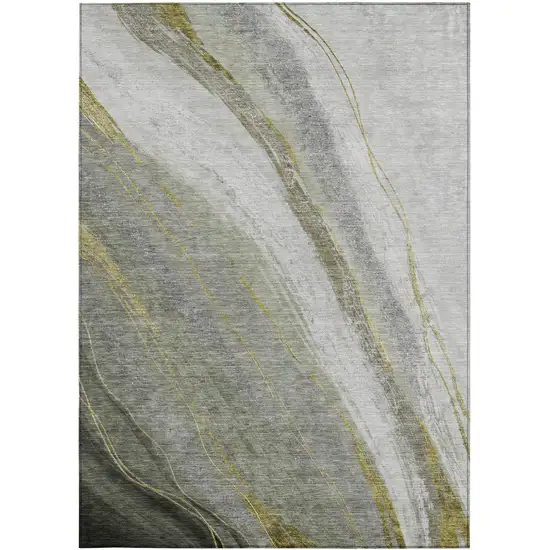 Artichoke Green And Gray Abstract Washable Indoor Outdoor Area Rug Photo 1