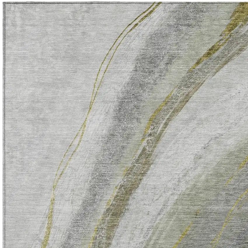 Artichoke Green And Gray Abstract Washable Indoor Outdoor Area Rug Photo 3