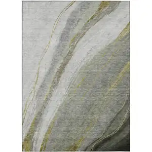 Photo of Artichoke Green And Gray Abstract Washable Indoor Outdoor Area Rug