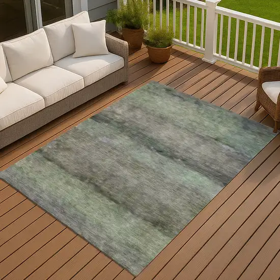 Artichoke Green And Gray Abstract Washable Indoor Outdoor Area Rug Photo 7