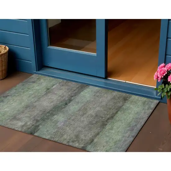 Artichoke Green And Gray Abstract Washable Indoor Outdoor Area Rug Photo 1