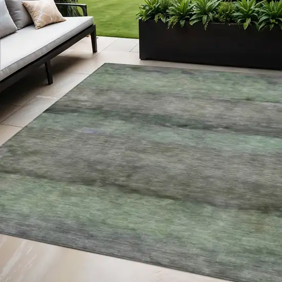 Artichoke Green And Gray Abstract Washable Indoor Outdoor Area Rug Photo 1