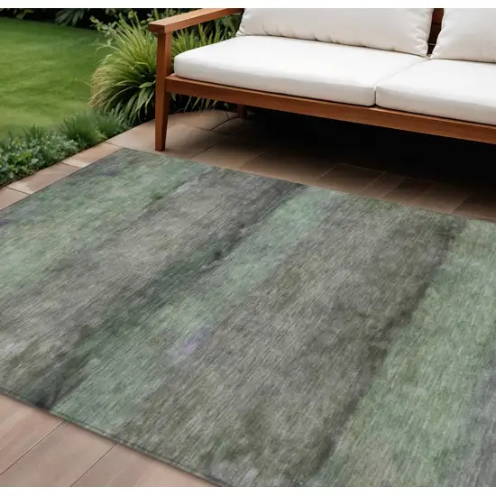 Artichoke Green And Gray Abstract Washable Indoor Outdoor Area Rug Photo 1