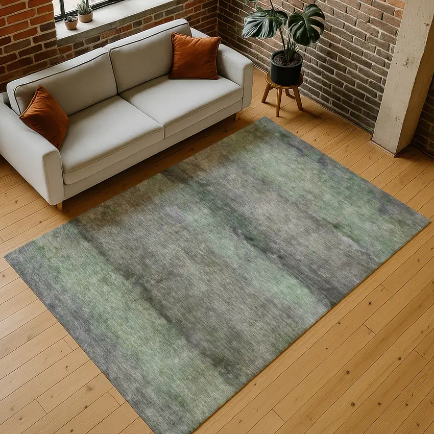 Artichoke Green And Gray Abstract Washable Indoor Outdoor Area Rug Photo 9