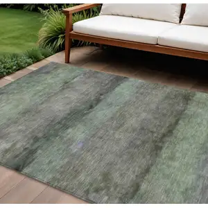 Photo of Artichoke Green And Gray Abstract Washable Indoor Outdoor Area Rug