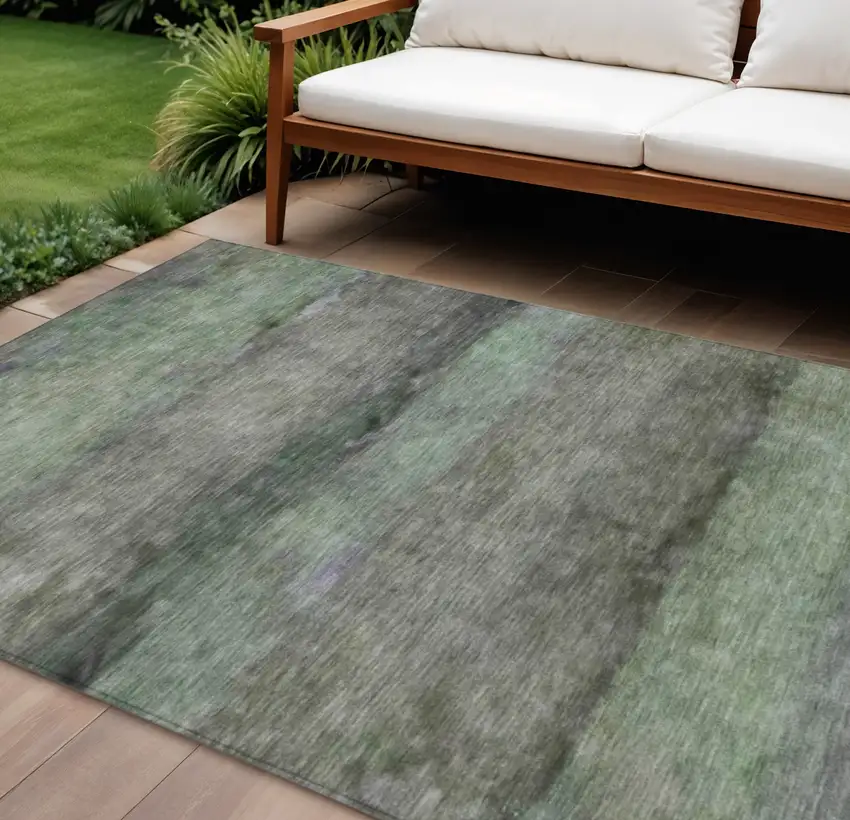 Artichoke Green And Gray Abstract Washable Indoor Outdoor Area Rug Photo 1