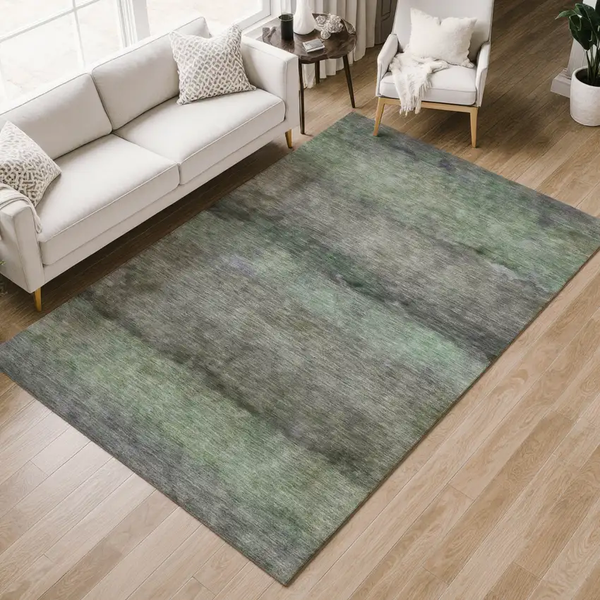 Artichoke Green And Gray Abstract Washable Indoor Outdoor Area Rug Photo 8