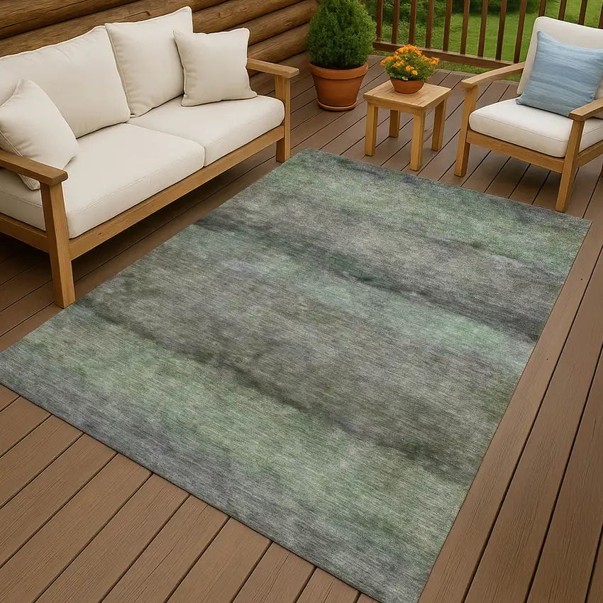 Artichoke Green And Gray Abstract Washable Indoor Outdoor Area Rug Photo 9