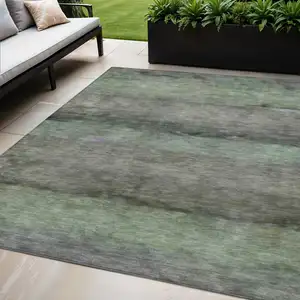 Photo of Artichoke Green And Gray Abstract Washable Indoor Outdoor Area Rug