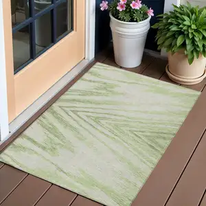 Photo of Artichoke Green And Gray Abstract Washable Indoor Outdoor Area Rug