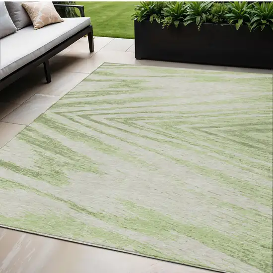 Artichoke Green And Gray Abstract Washable Indoor Outdoor Area Rug Photo 1