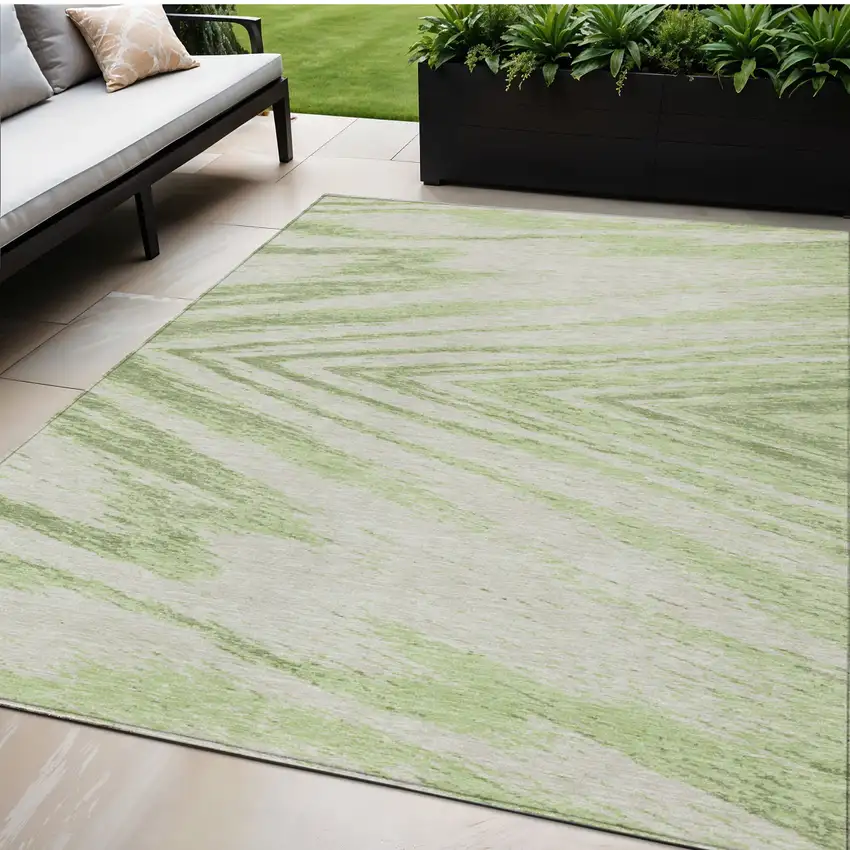 Artichoke Green And Gray Abstract Washable Indoor Outdoor Area Rug Photo 1