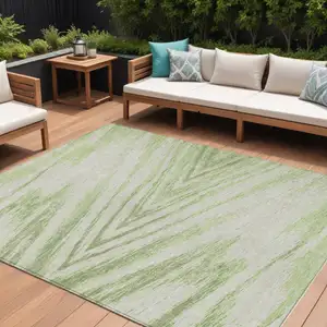 Photo of Artichoke Green And Gray Abstract Washable Indoor Outdoor Area Rug