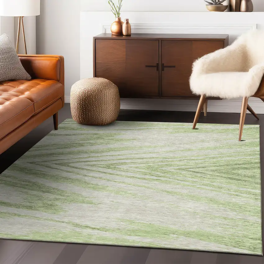 Artichoke Green And Gray Abstract Washable Indoor Outdoor Area Rug Photo 9