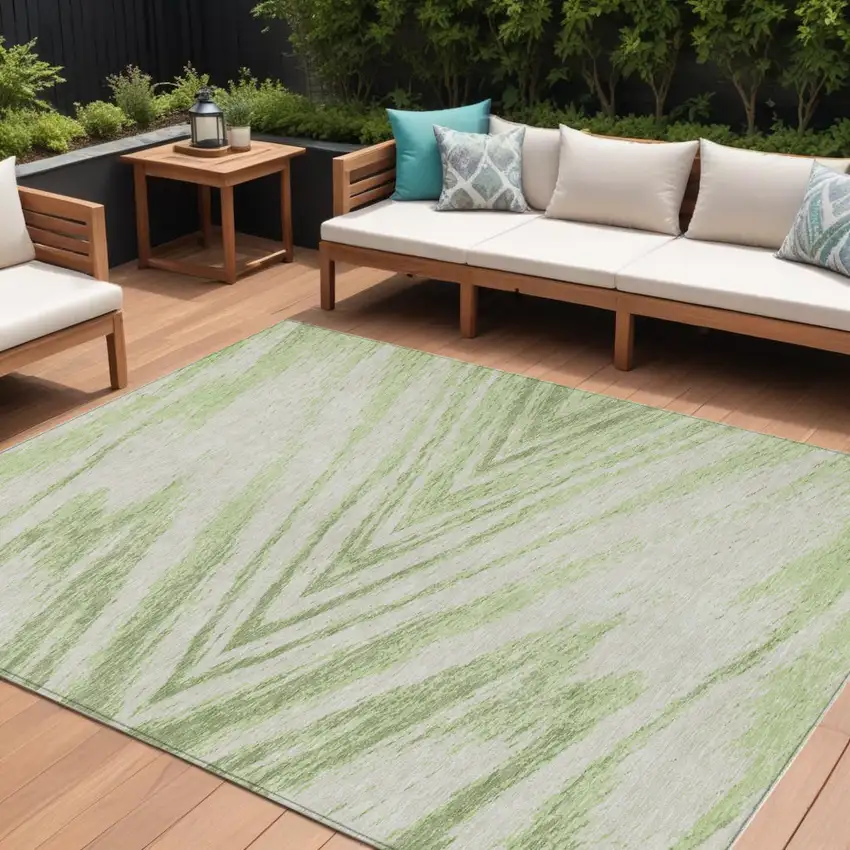 Artichoke Green And Gray Abstract Washable Indoor Outdoor Area Rug Photo 1