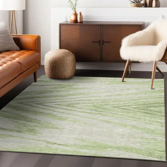Artichoke Green And Gray Abstract Washable Indoor Outdoor Area Rug Photo 8