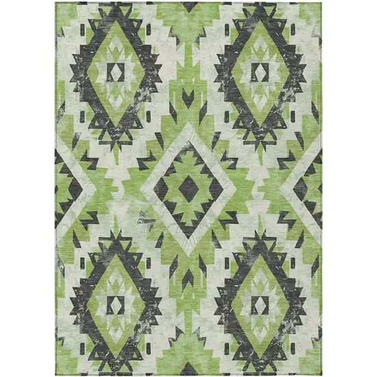 Artichoke Green And Gray Aztec Washable Indoor Outdoor Area Rug Photo 1