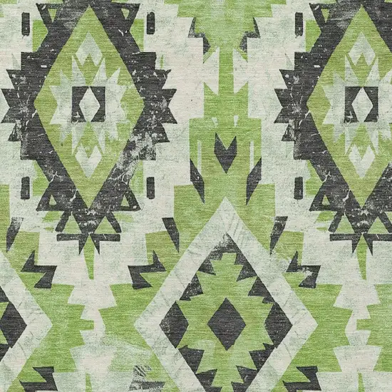 Artichoke Green And Gray Aztec Washable Indoor Outdoor Area Rug Photo 4
