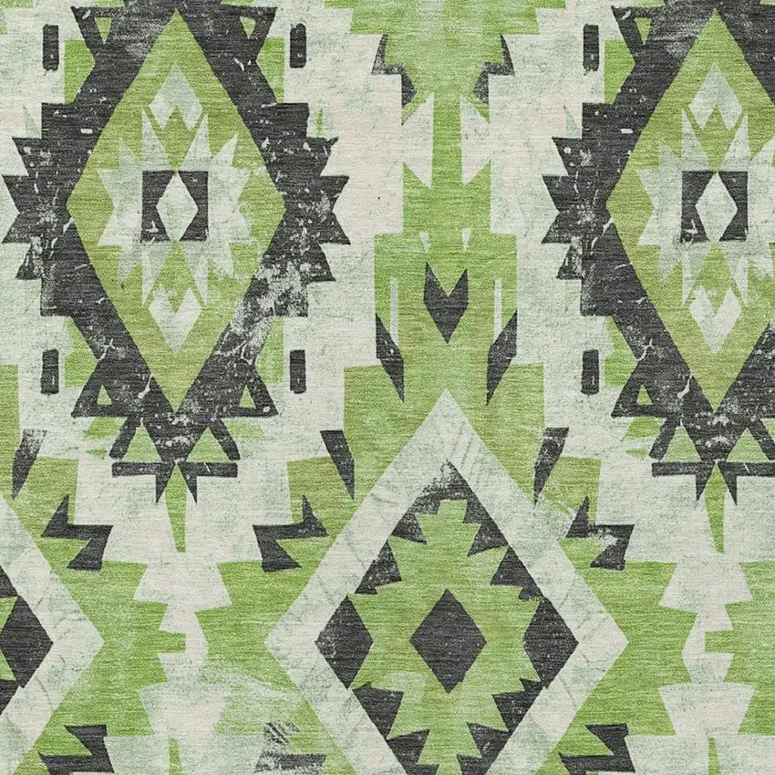 Artichoke Green And Gray Aztec Washable Indoor Outdoor Area Rug Photo 4