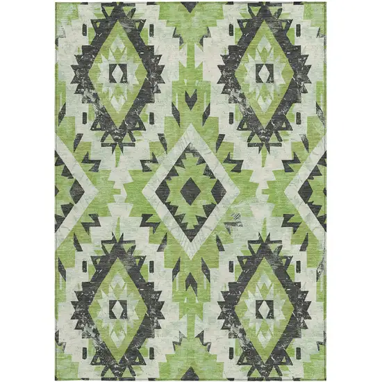 Artichoke Green And Gray Aztec Washable Indoor Outdoor Area Rug Photo 3