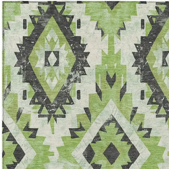 Artichoke Green And Gray Aztec Washable Indoor Outdoor Area Rug Photo 9