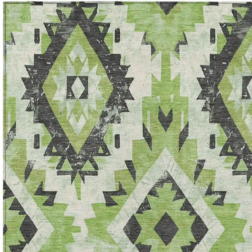 Artichoke Green And Gray Aztec Washable Indoor Outdoor Area Rug Photo 9