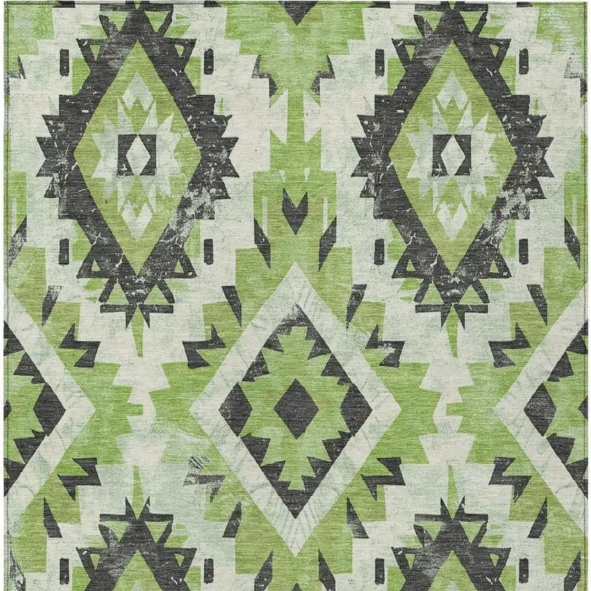 Artichoke Green And Gray Aztec Washable Indoor Outdoor Area Rug Photo 4