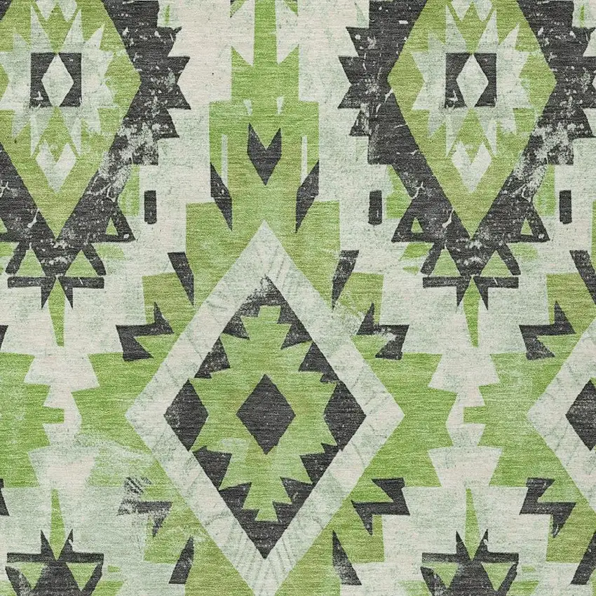 Artichoke Green And Gray Aztec Washable Indoor Outdoor Area Rug Photo 3