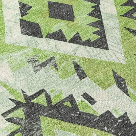 Artichoke Green And Gray Aztec Washable Indoor Outdoor Area Rug Photo 9