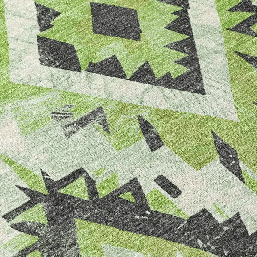 Artichoke Green And Gray Aztec Washable Indoor Outdoor Area Rug Photo 9