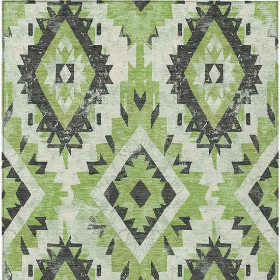 Artichoke Green And Gray Aztec Washable Indoor Outdoor Area Rug Photo 4